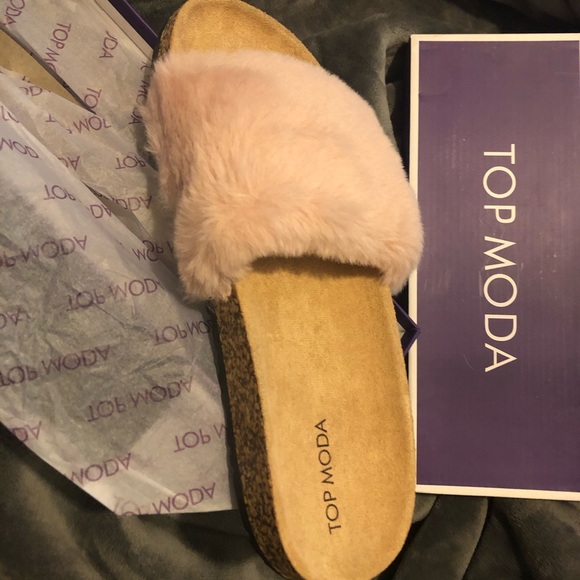 New Top Moda Pink Fur Slides - Picture 4 of 4